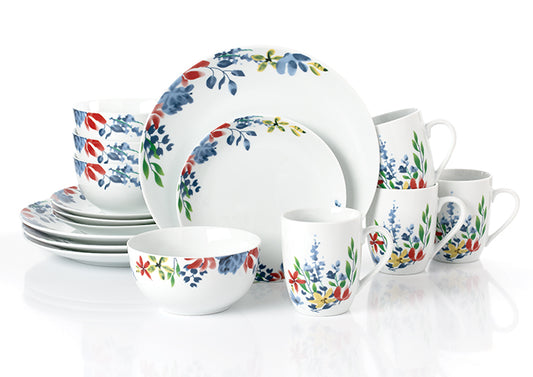 16pc Watercolour Floral Dinner Set