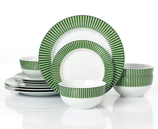 12pc Belmont Green Stripe Dinner Set