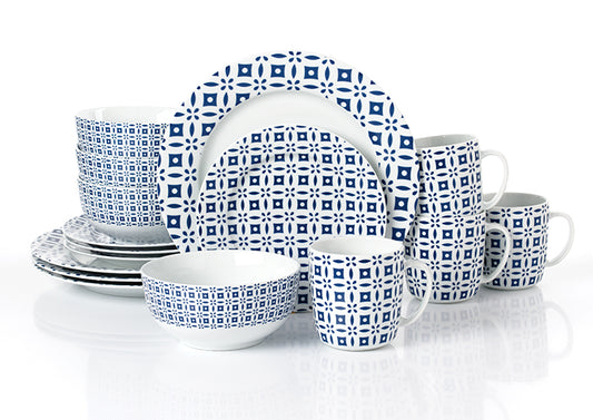 16pc Blue Geo Dinner Set