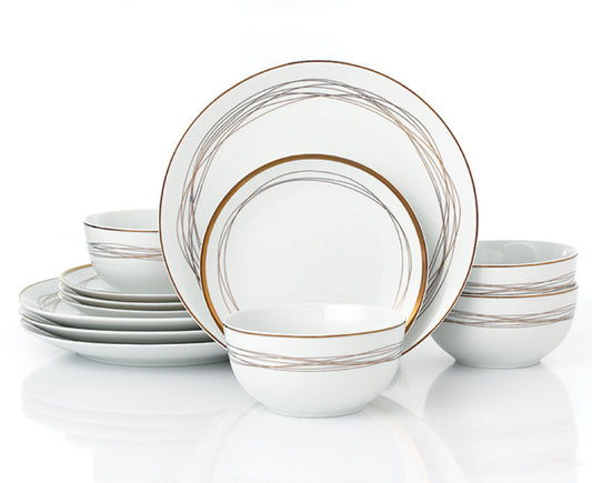 12pc Gold Swirl Dinner Set