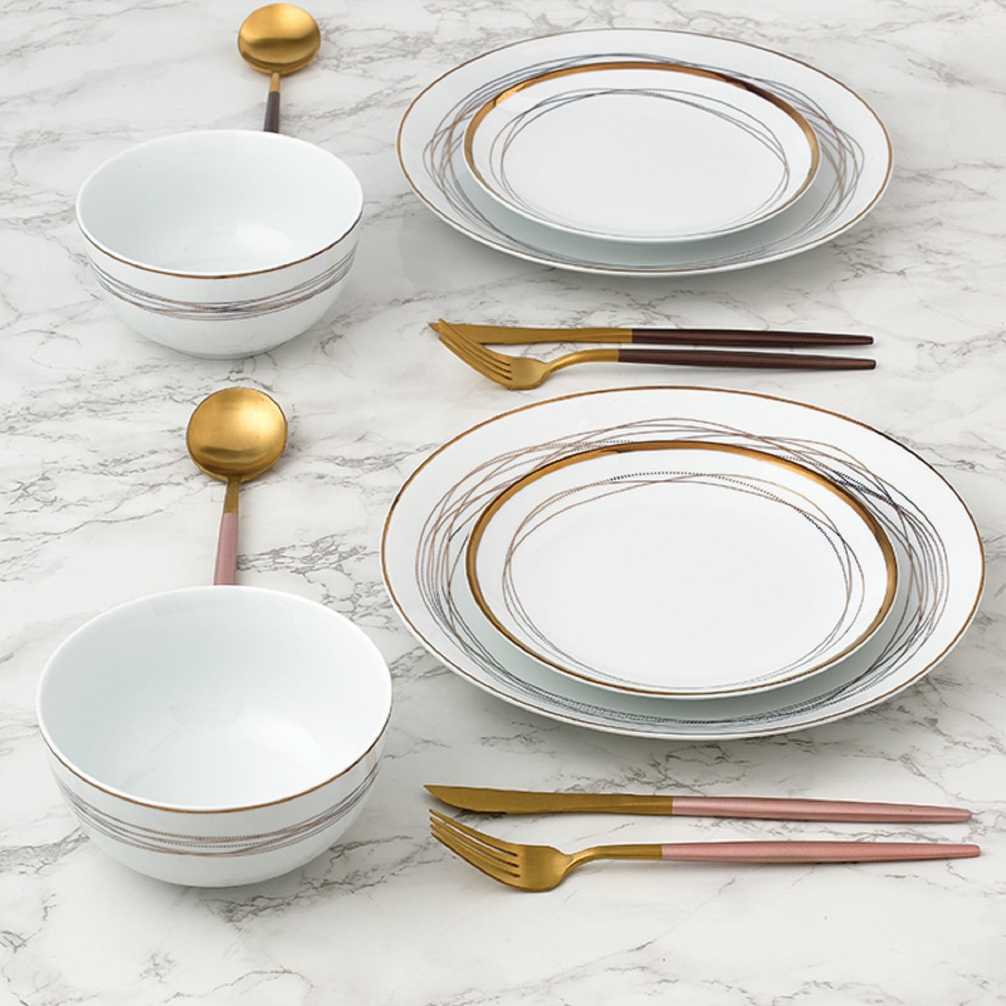 12pc Gold Swirl Dinner Set