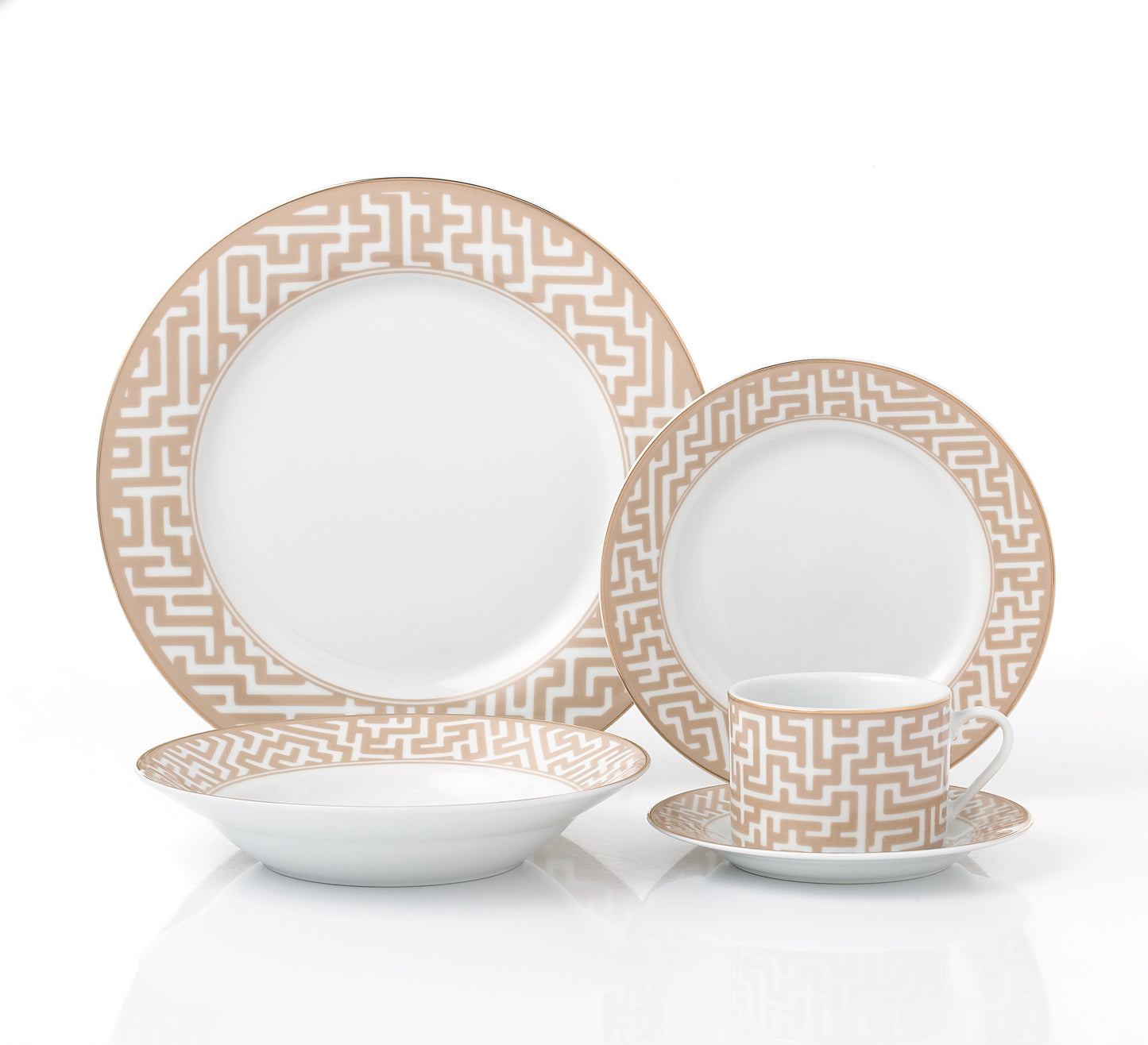 20pc Mosaic Cream & Gold Dinner Set