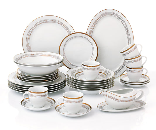 Gold Swirl Porcelain Dinnerware, 35 Pieces