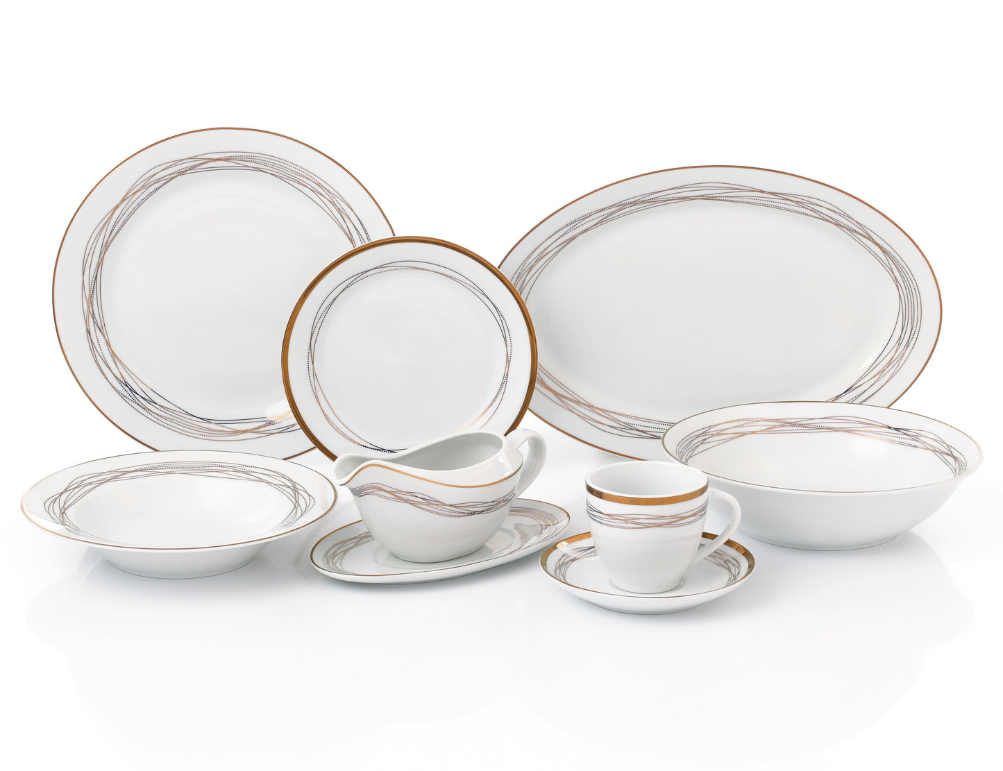 Gold Swirl Porcelain Dinnerware, 35 Pieces