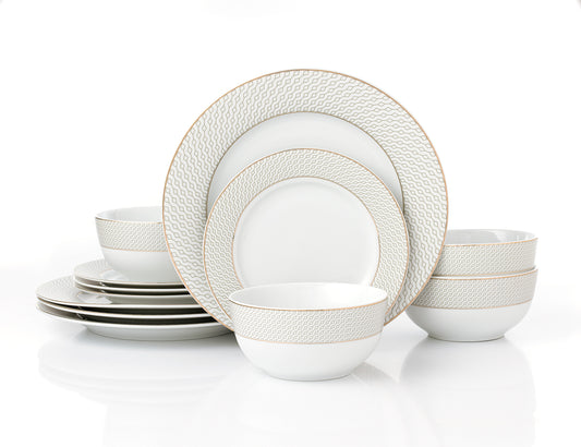 12pc Premium Diamond  & Gold Dinner Set  - Deep bowl