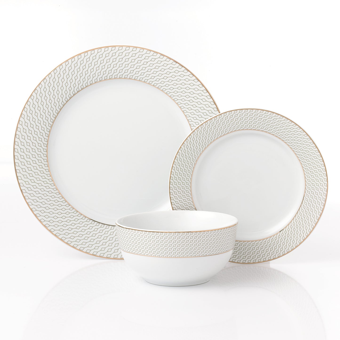 12pc Premium Diamond  & Gold Dinner Set  - Deep bowl