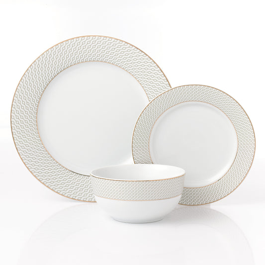 12pc Premium Diamond  & Gold Dinner Set  - Deep bowl