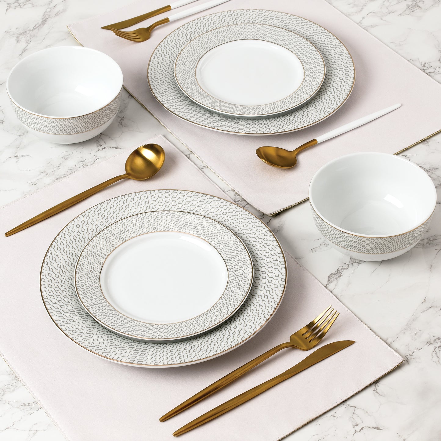 12pc Premium Diamond  & Gold Dinner Set  - Deep bowl