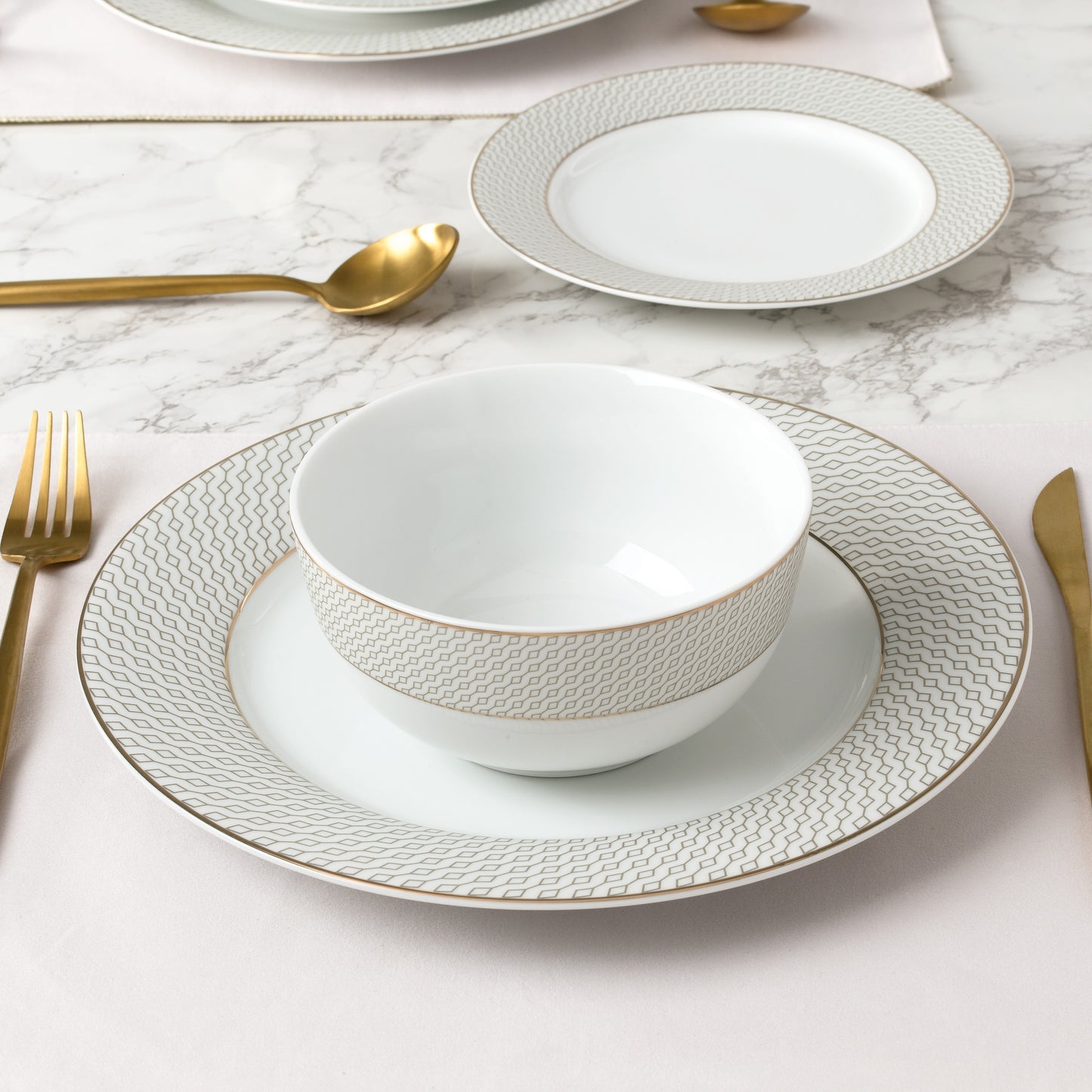 12pc Premium Diamond  & Gold Dinner Set  - Deep bowl