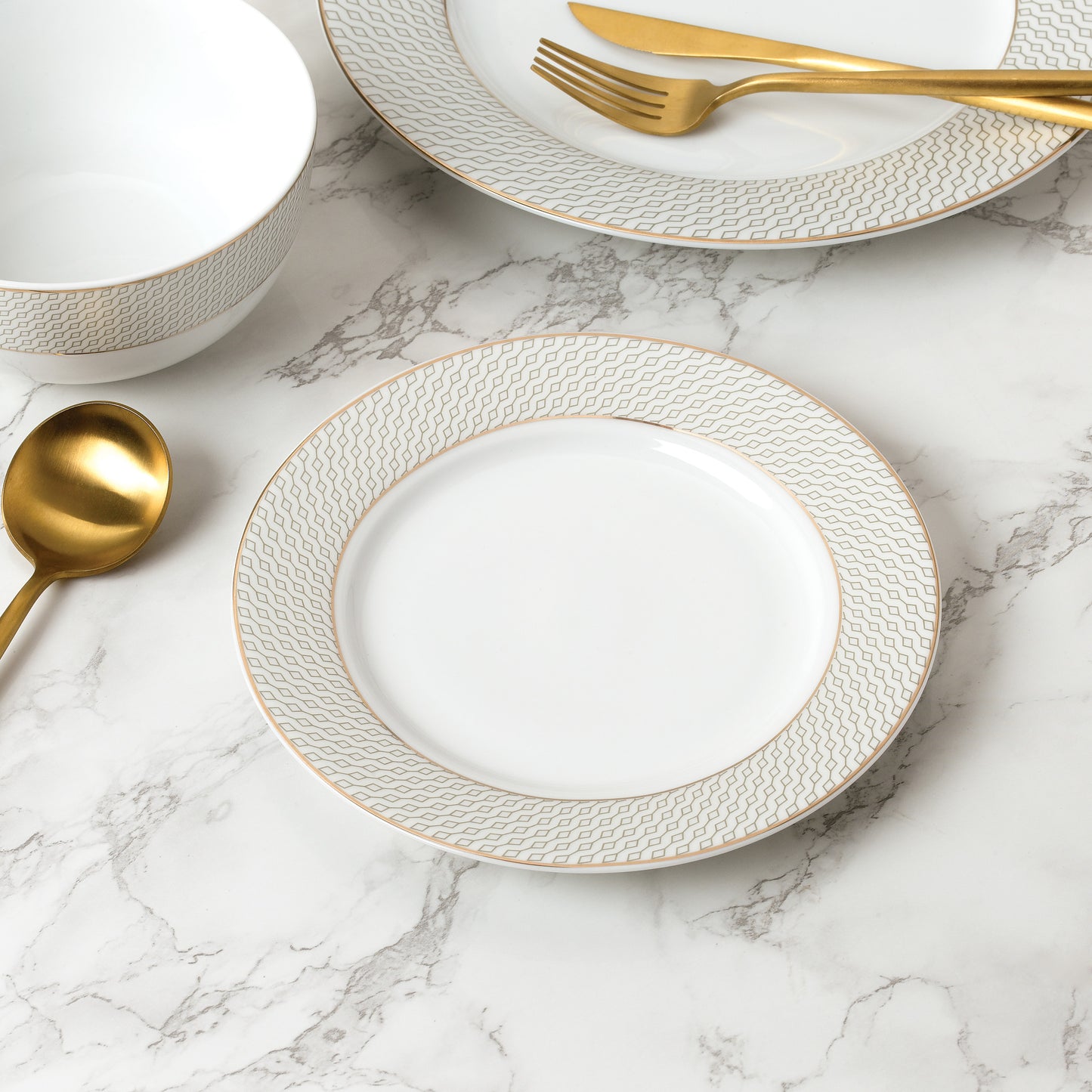 12pc Premium Diamond  & Gold Dinner Set  - Deep bowl