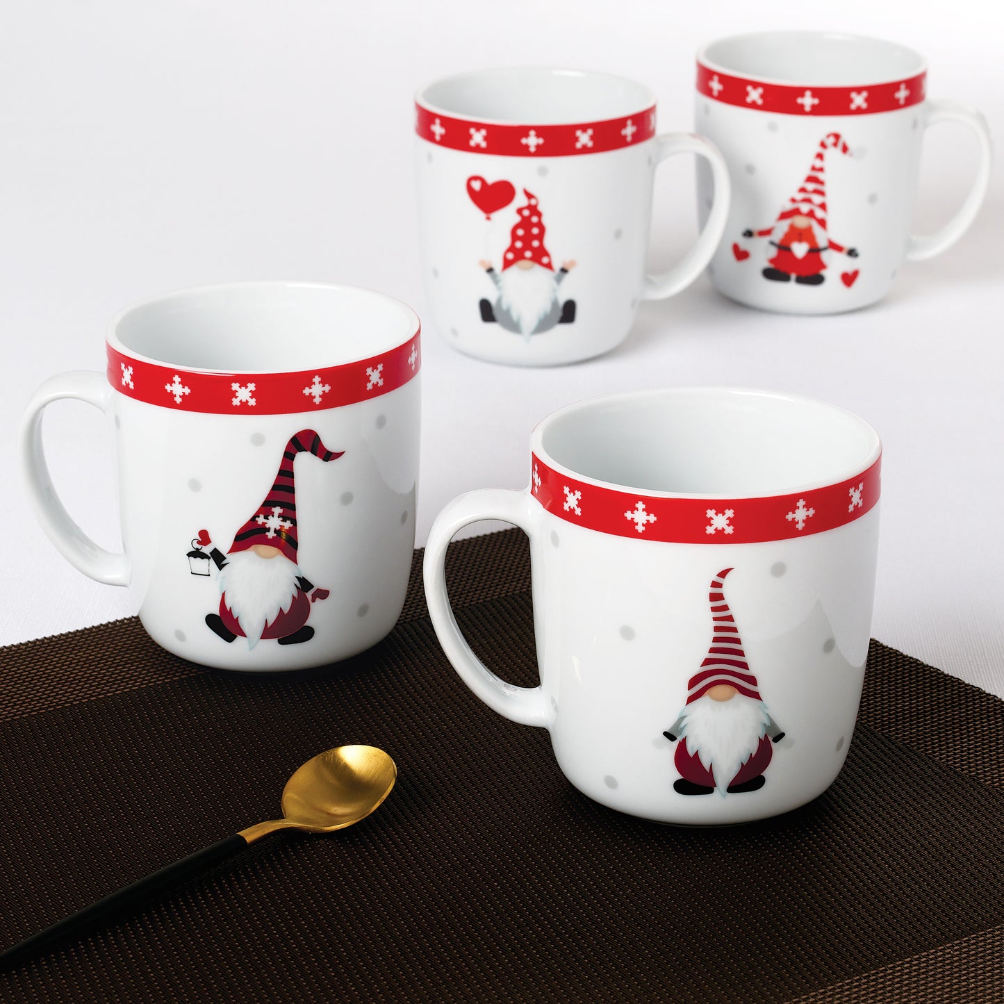 Nordic Gnome Xmas Porcelain Mug Set, 4 Pieces