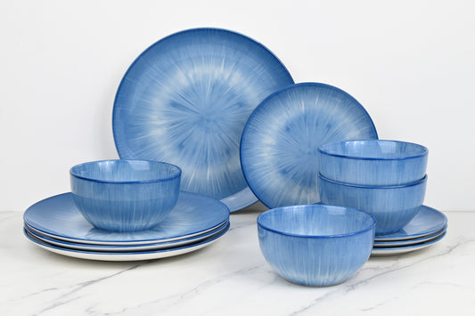 12pc Blue Star Reactive Glaze Dinner Set