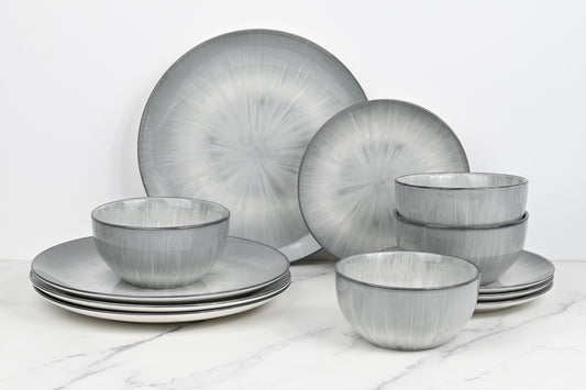 12PC Grey Star Reactive Glaze Dinner Set