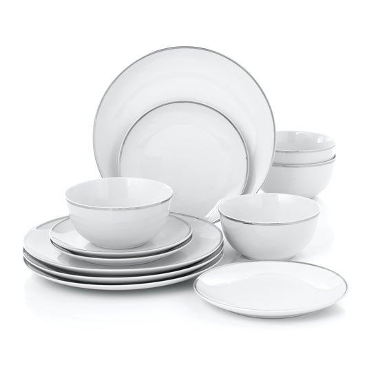 Platinum Rim Porcelain Dinner Set, 12 Pieces