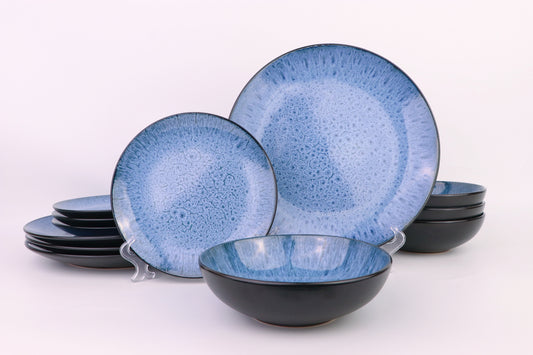 12pc Blue Reactive Glaze Dinner Set