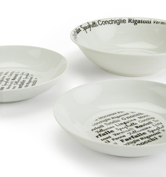Black Script Porcelain Pasta Set, 5 Pieces
