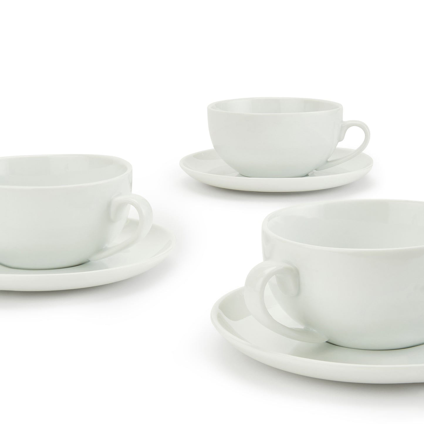 Set of 6 Super White Deluxe Comfort Extra Large Cappuccino Cups & Saucers