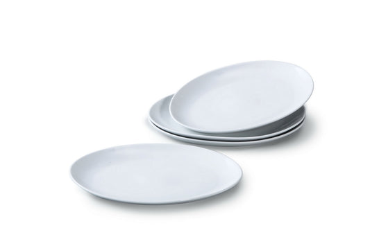 White Porcelain Oval Steak Plates, 4 Pieces