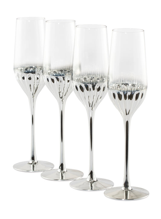 Set of 4 Glam Flute Glasses - Platinum