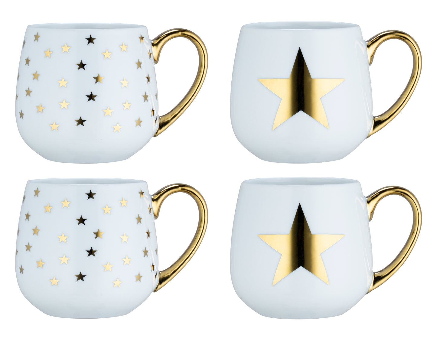 4pc Shiny Gold Star Hug Mugs