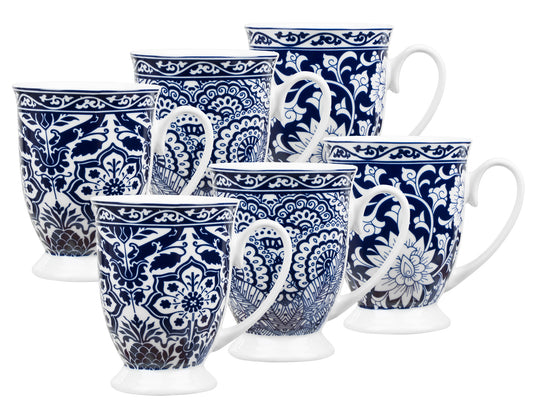 6pc Blue/White Footed Mugs