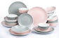 24pc Pink & Grey Spin Wash Dinner Set