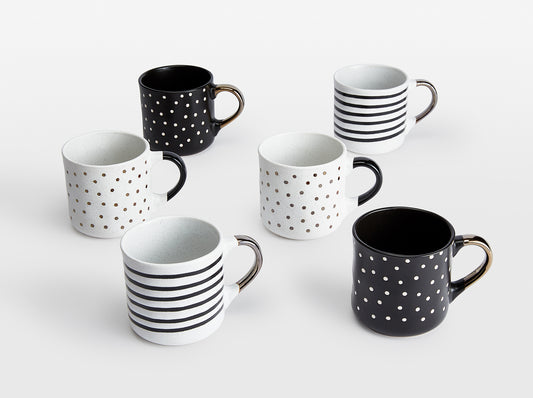 6pc Stripe & Spots Mugs